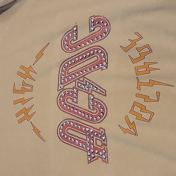 AC/DC High Voltage Metal Studded Long Sleeve Tan Sweatshirt - Size L - Picture 2 of 8